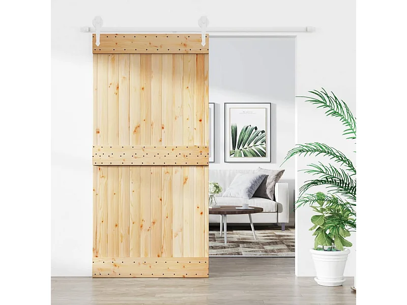 Porta de Correr em Madeira de Pinho Maciça 100x210 cm com Ferragens Inclusas