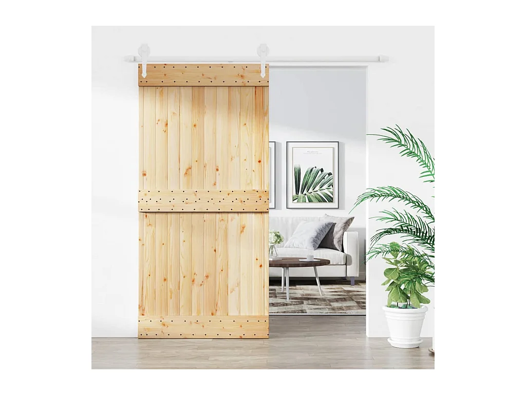 Porte coulissante et kit de quincaillerie 100x210 cm pin massif