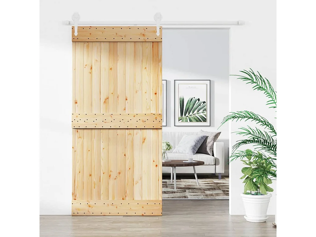 Porte coulissante et kit de quincaillerie 100x210 cm pin massif