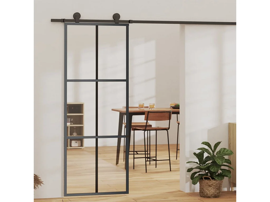 Porte coulissante Verre ESG et aluminium 76x205 cm Noir