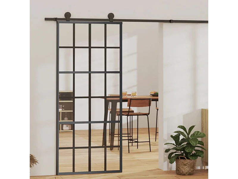 Porta Scorrevole in Vetro ESG e Alluminio 90x205 cm Nera