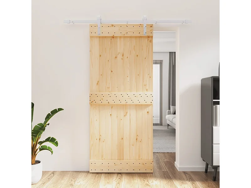 Porta de correr com ferragens 90x210 cm madeira de pinho maciça