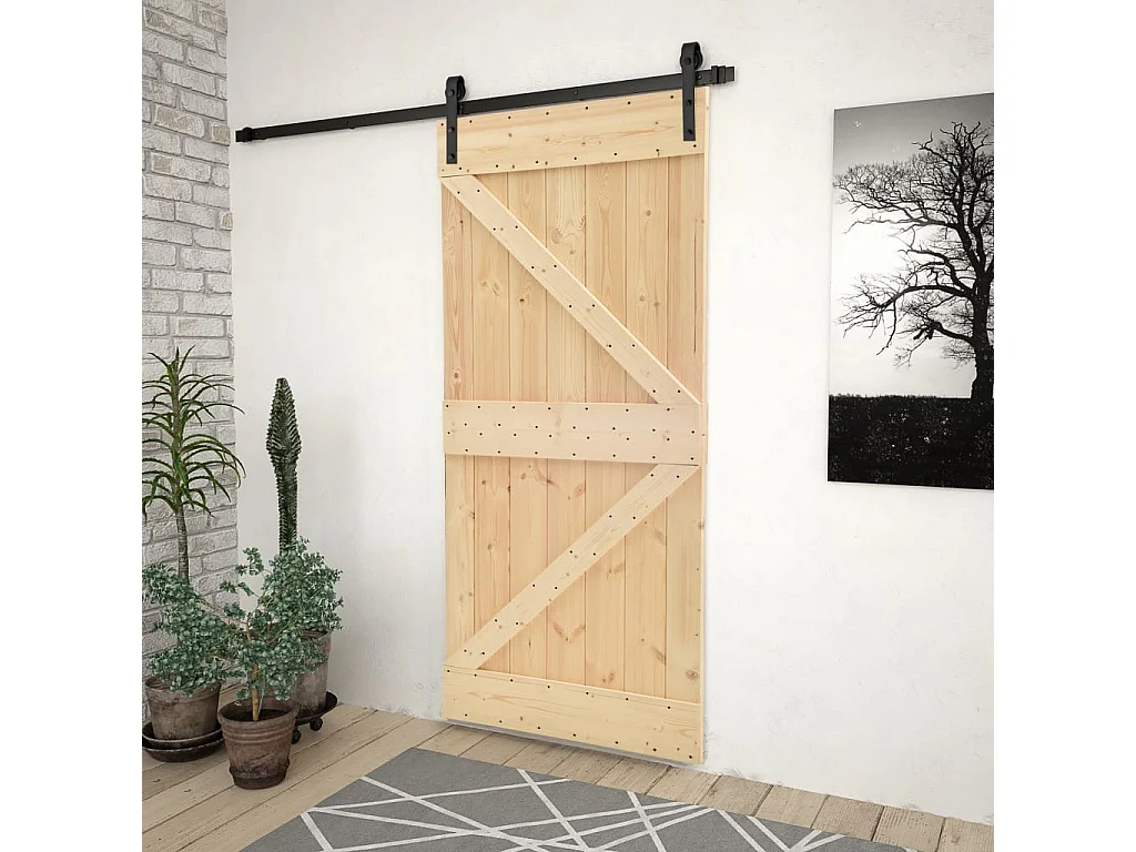 Porta Scorrevole con Set Hardware 80x210 cm in Legno di Pino