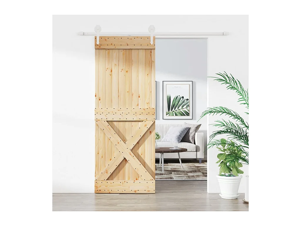 Porte coulissante et kit de quincaillerie 90x210 cm pin massif