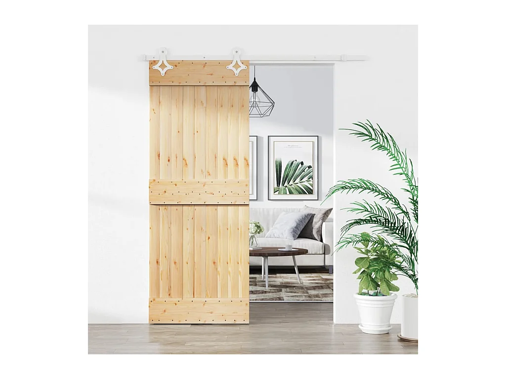 Porte coulissante et kit de quincaillerie 85x210 cm pin massif