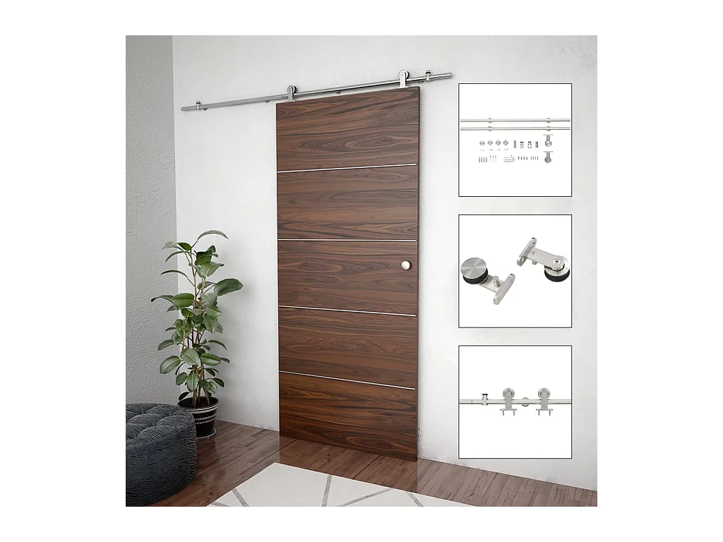 Kit fixation porte coulissante 183 cm Acier inoxydable Argenté