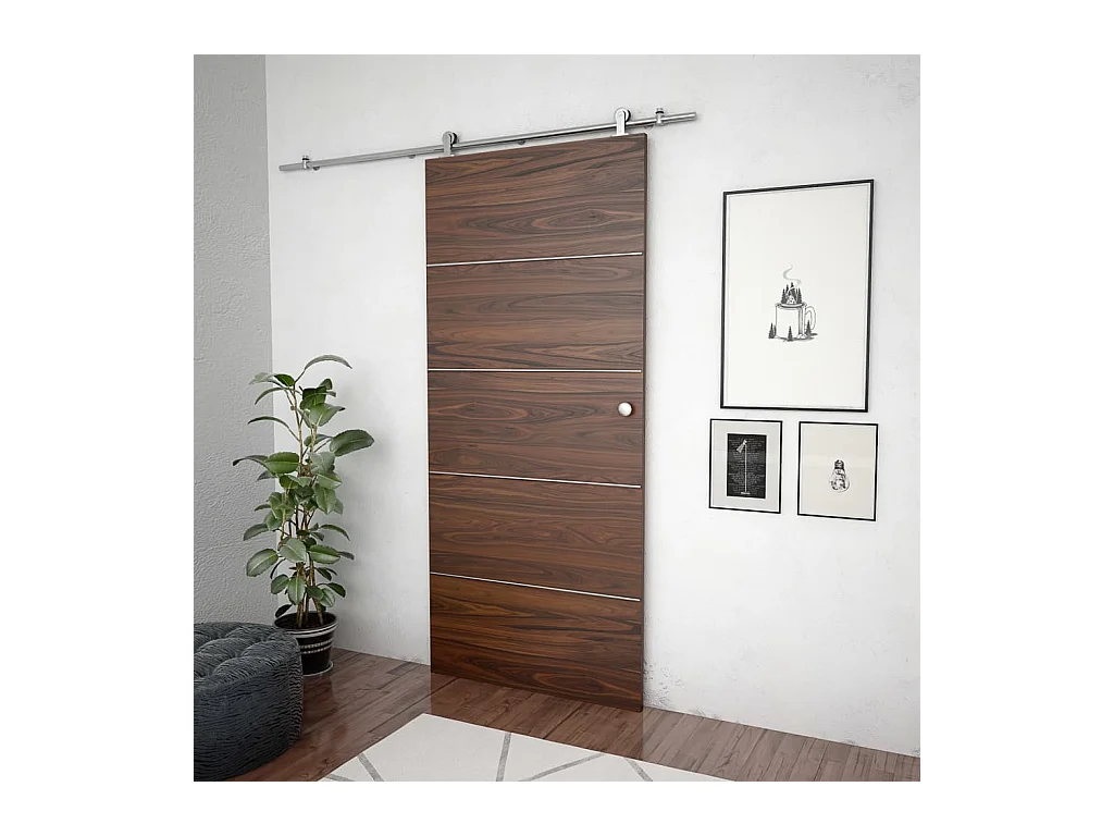 Kit fixation porte coulissante 183 cm Acier inoxydable Argenté