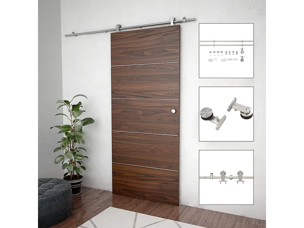 Kit fixation porte coulissante 183 cm Acier inoxydable Argenté