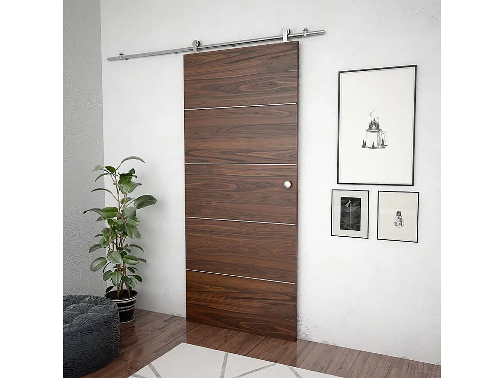 Kit fixation porte coulissante 183 cm Acier inoxydable Argenté