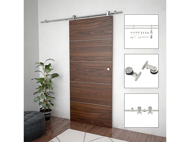 Kit fixation porte coulissante 183 cm Acier inoxydable Argenté