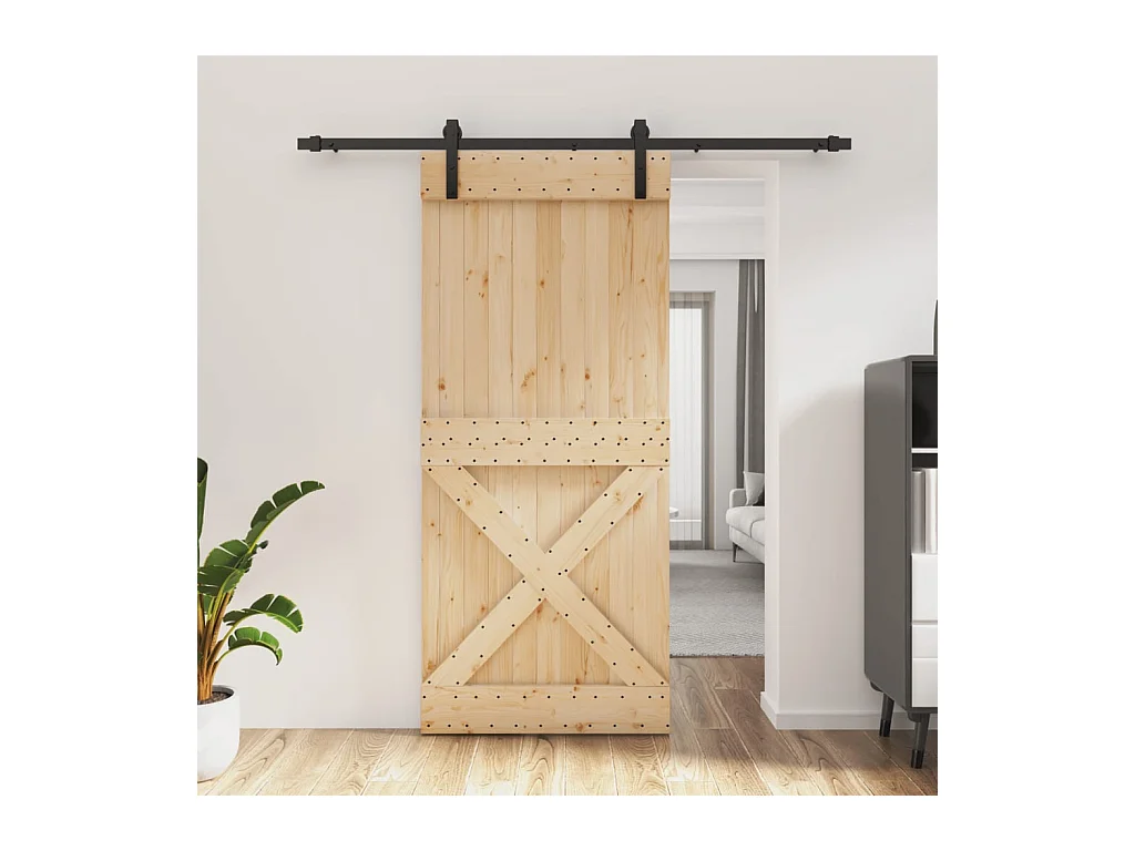 Puerta corredera con herrajes madera maciza de pino 90x210 cm