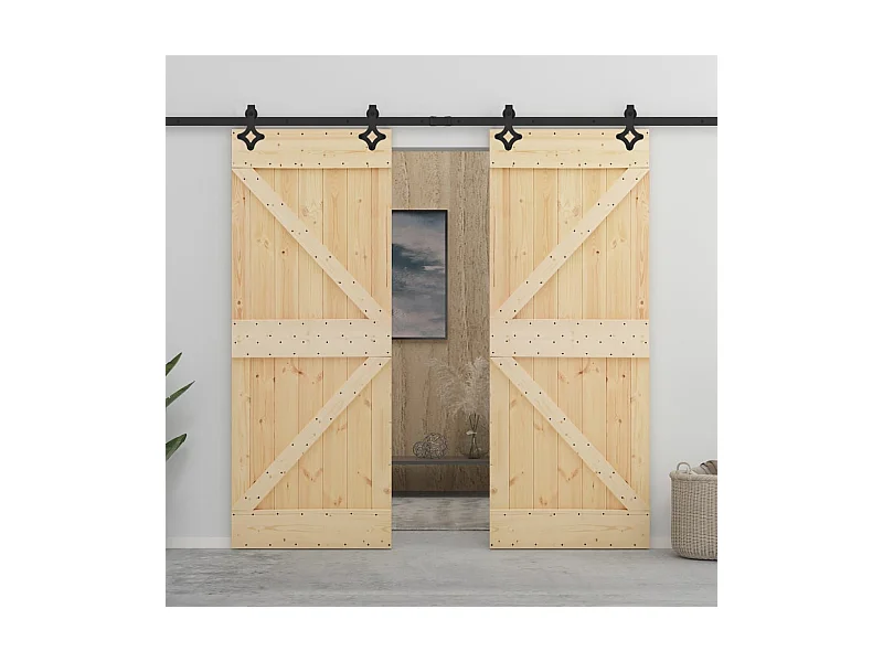 Puerta corredera con herrajes madera maciza de pino 80x210 cm