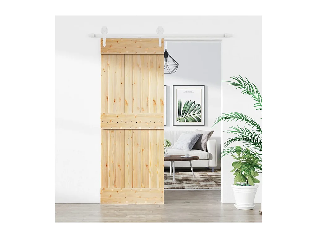 Porta de Correr em Madeira de Pinho Maciça 80x210 cm com Ferragens de Aço Revestido