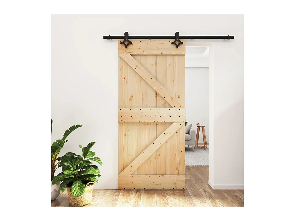 Porta Scorrevole con Set Hardware 95x210 cm Legno Massello Pino