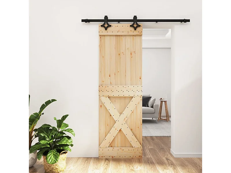 Porte coulissante et kit de quincaillerie 70x210 cm pin massif