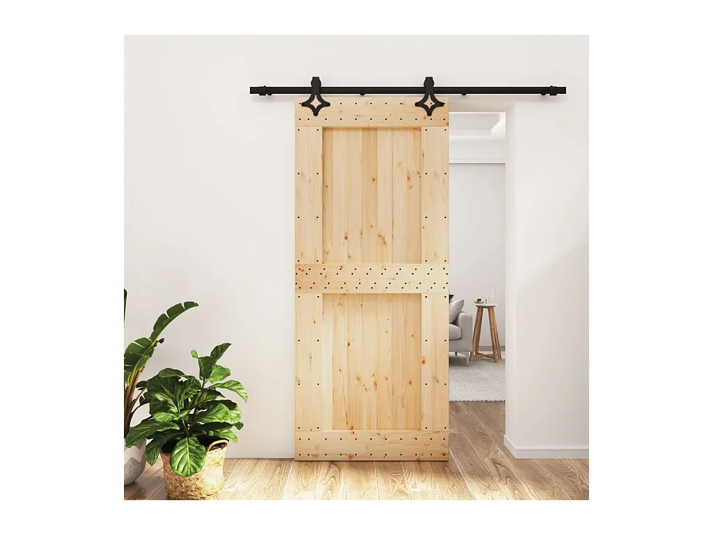 Porte coulissante et kit de quincaillerie 90x210 cm pin massif