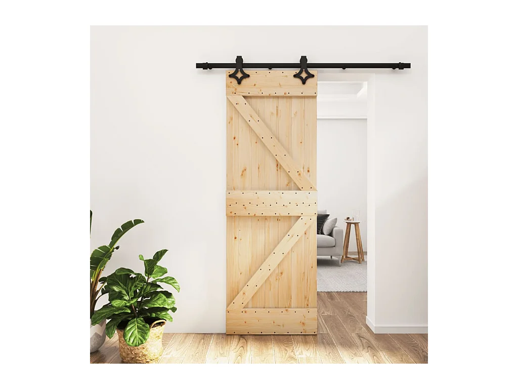 Puerta corredera con herrajes madera maciza de pino 70x210 cm