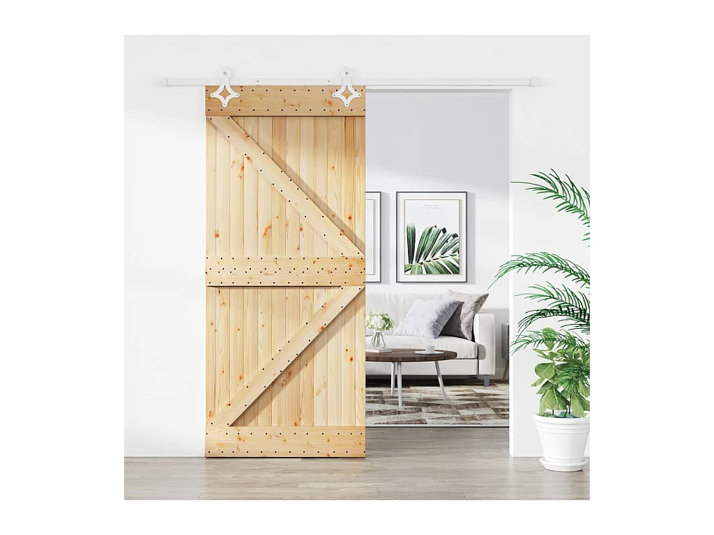 Porta Scorrevole con Set Hardware 100x210cm Legno Massello Pino