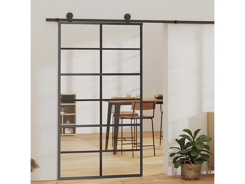 Schiebetür ESG-Glas und Aluminium 102x205 cm Schwarz