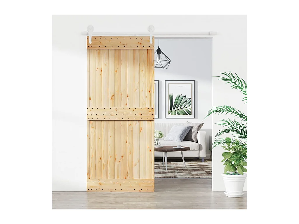 Porta de Correr em Madeira de Pinho Maciça 90x210 cm com Ferragens Robusta