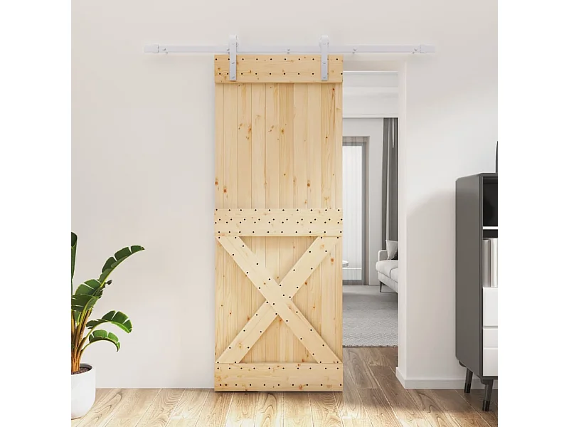 Porta Scorrevole con Set Hardware 80x210 cm Legno Massello Pino