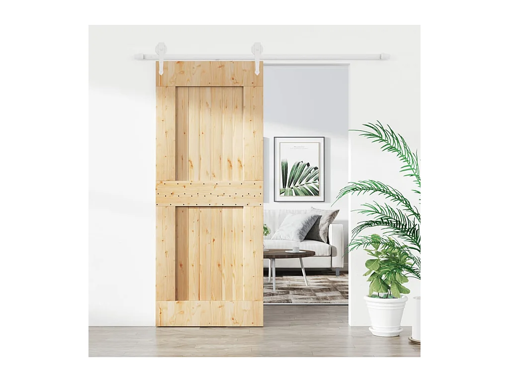Porte coulissante et kit de quincaillerie 85x210 cm pin massif