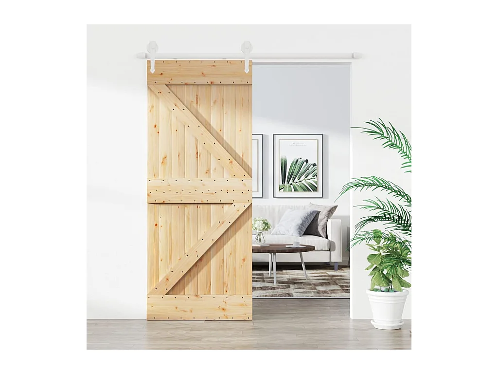Puerta corredera con herrajes madera maciza de pino 85x210 cm