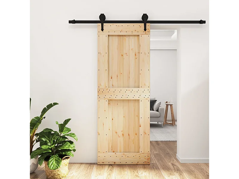 Elegante Porta de Correr em Madeira de Pinho Maciça 80x210 cm com Ferragens Duráveis