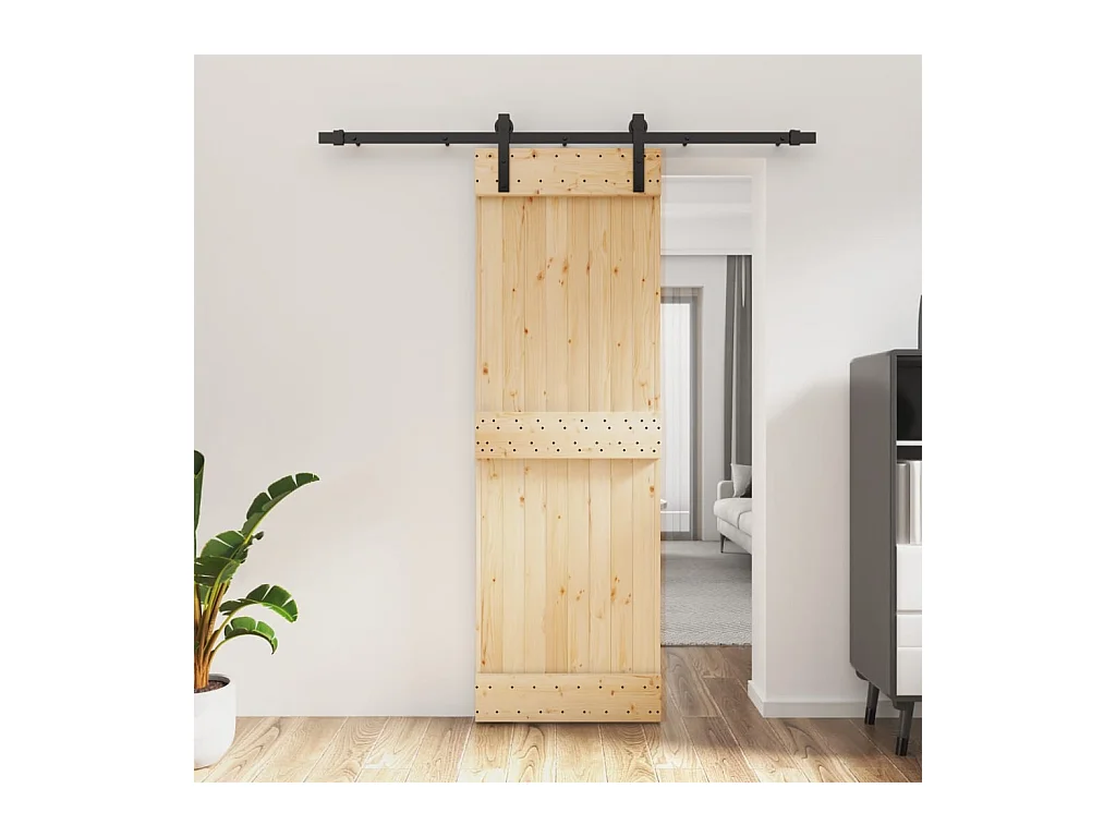 Puerta corredera con herrajes madera maciza de pino 70x210 cm