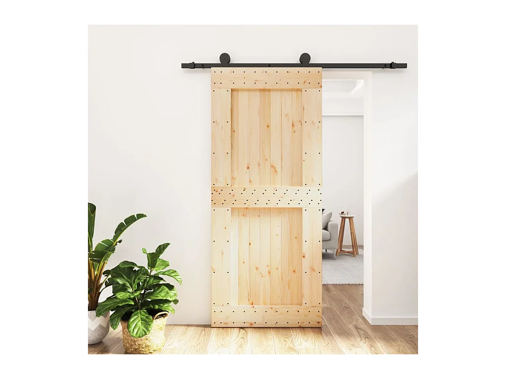 Porte coulissante et kit de quincaillerie 90x210 cm pin massif