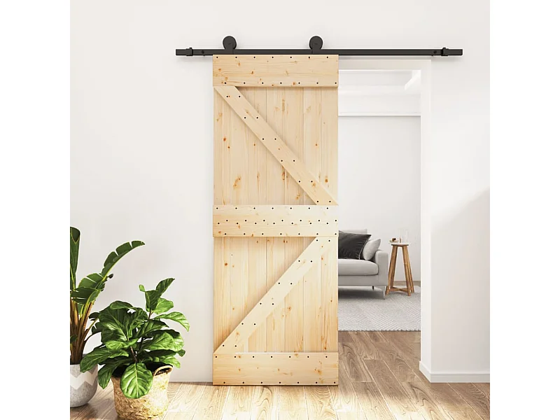Porta Scorrevole con Set Hardware 85x210 cm Legno Massello Pino