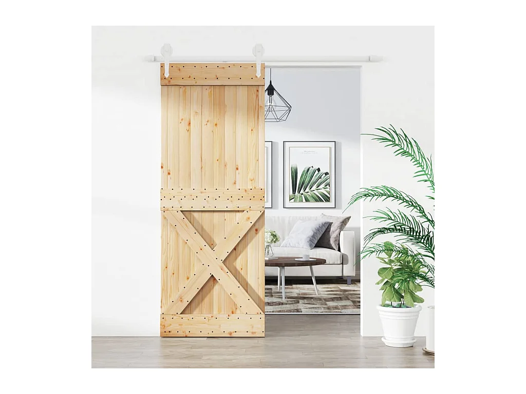 Porta Scorrevole con Set Hardware 80x210 cm Legno Massello Pino