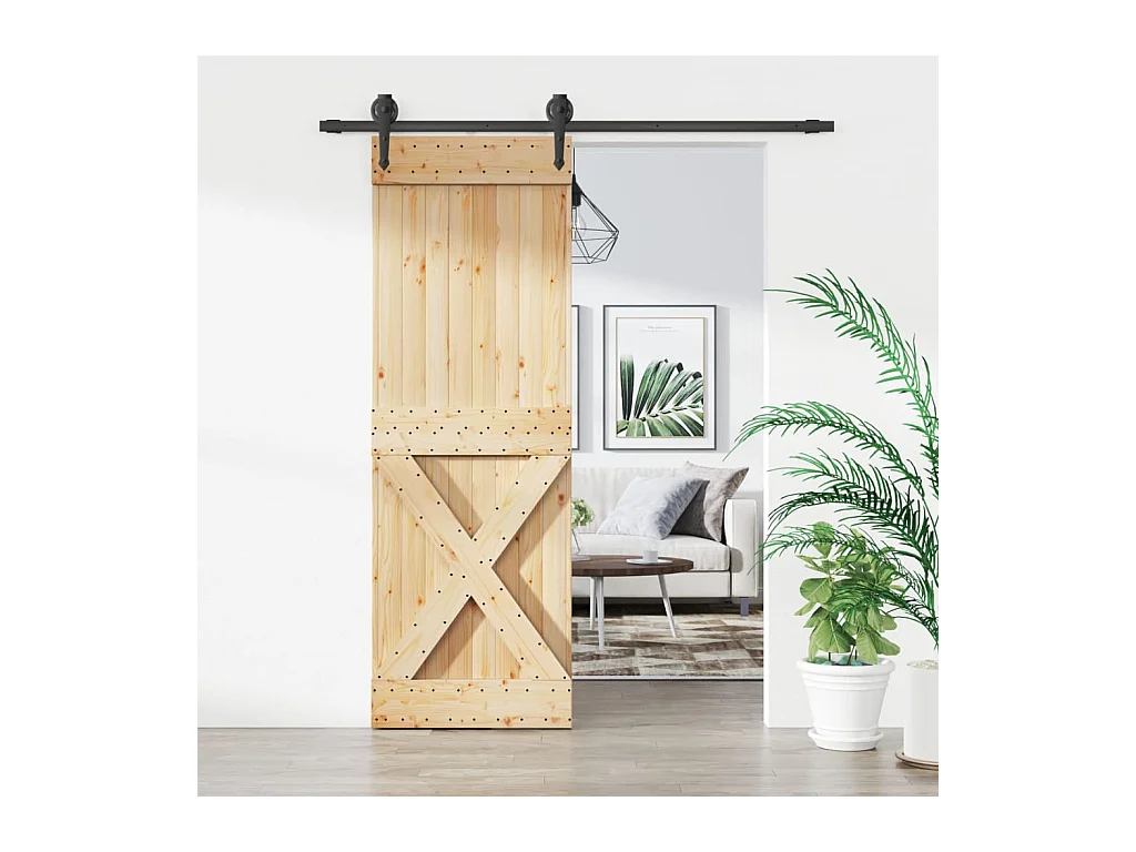 Porte coulissante et kit de quincaillerie 70x210 cm pin massif