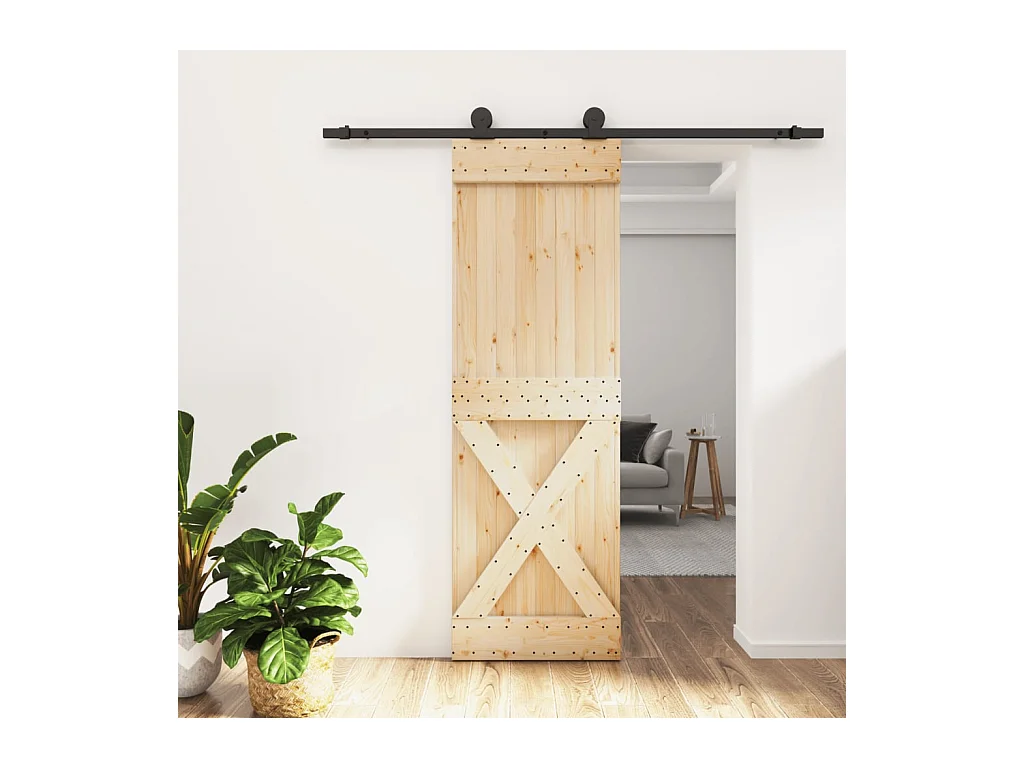 Puerta corredera con herrajes madera maciza de pino 70x210 cm