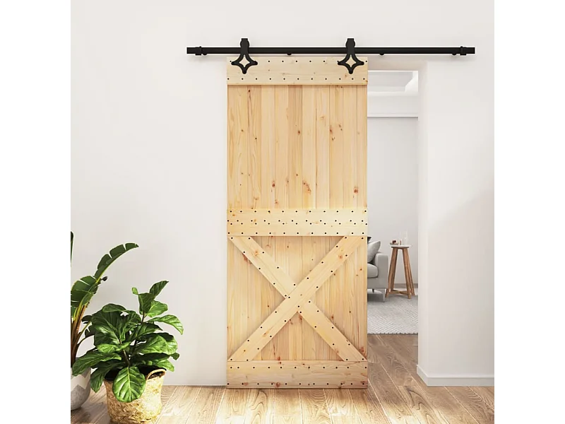 Porta de Correr de Pinho Maciça 90x210 cm com Ferragens Robusta e Design Moderno