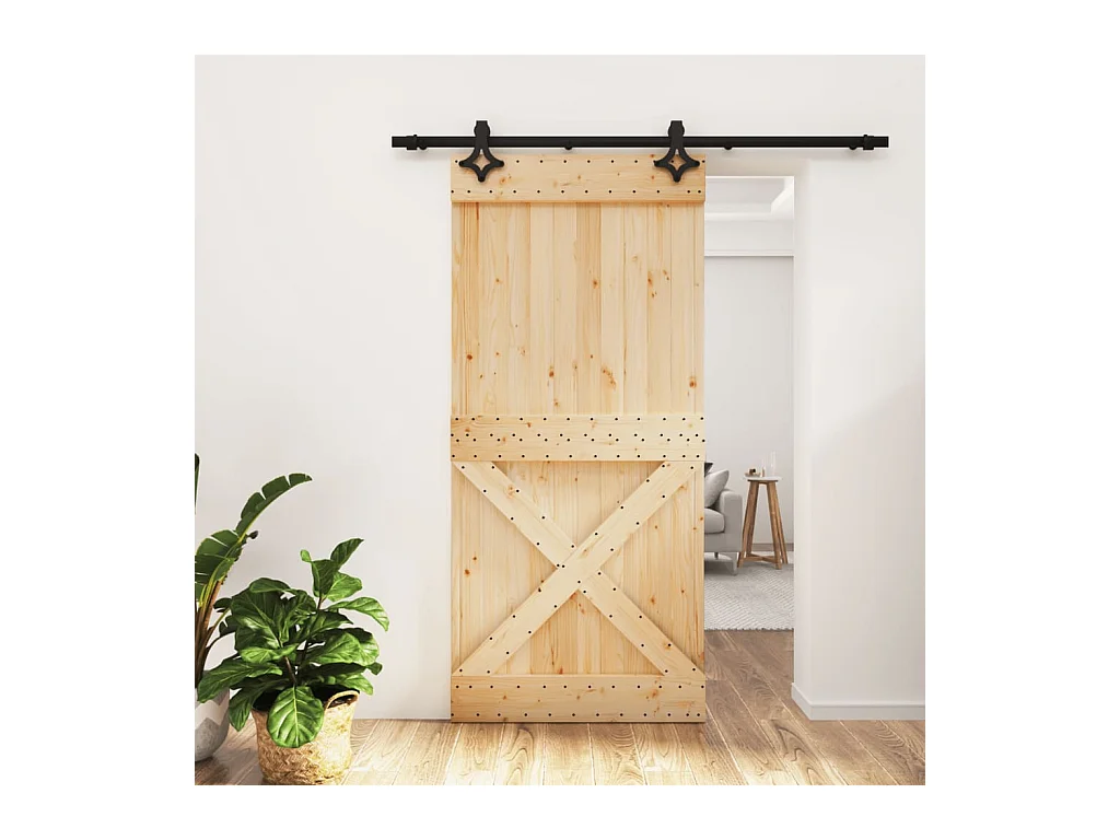 Porta Scorrevole con Set Hardware 95x210 cm Legno Massello Pino