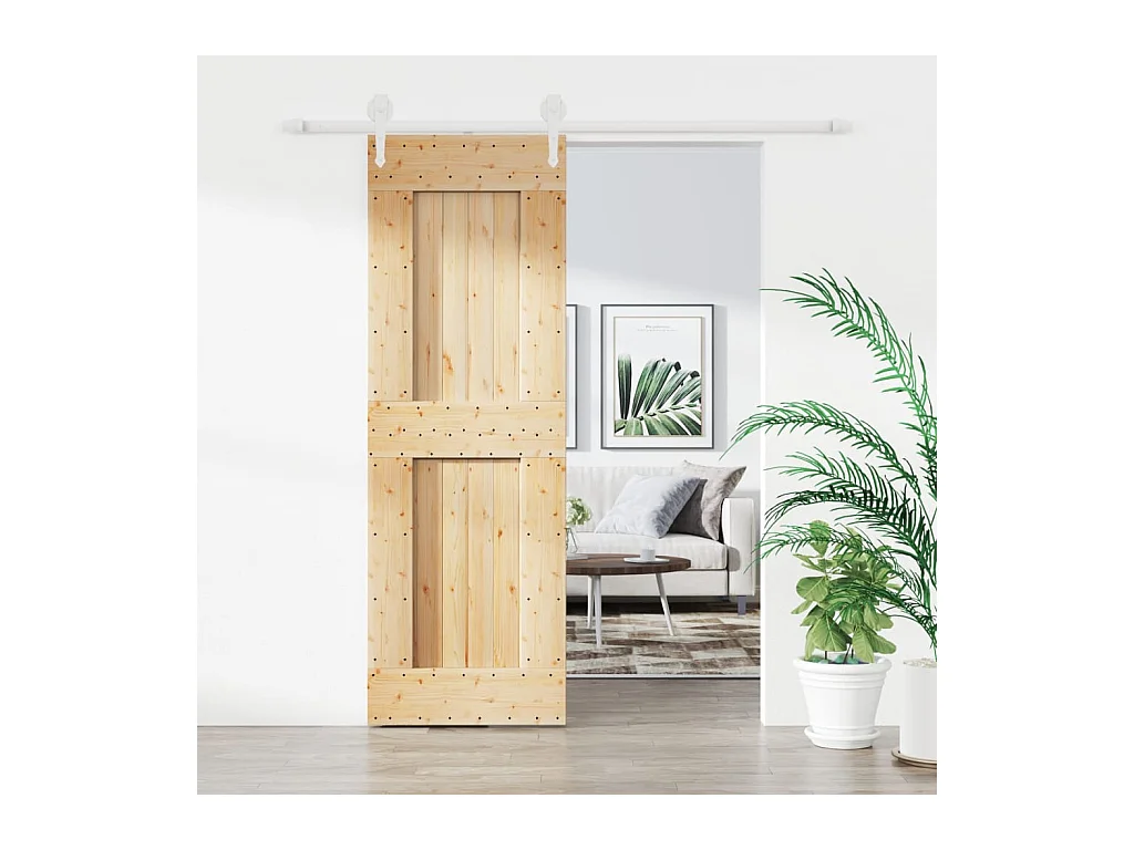 Porte coulissante et kit de quincaillerie 70x210 cm pin massif