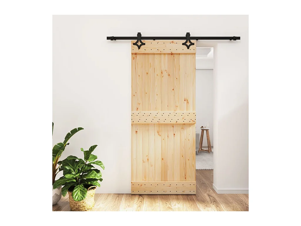 Porte coulissante et kit de quincaillerie 90x210 cm pin massif