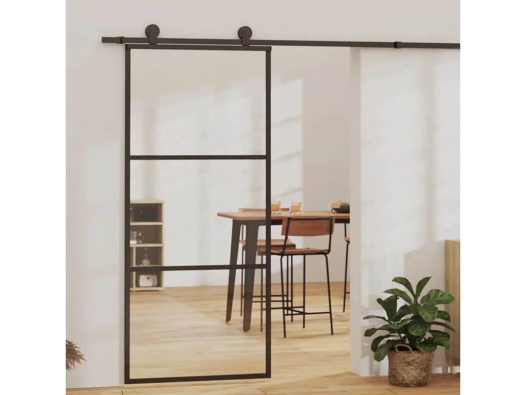 Porte coulissante Verre ESG et aluminium 90x205 cm Noir