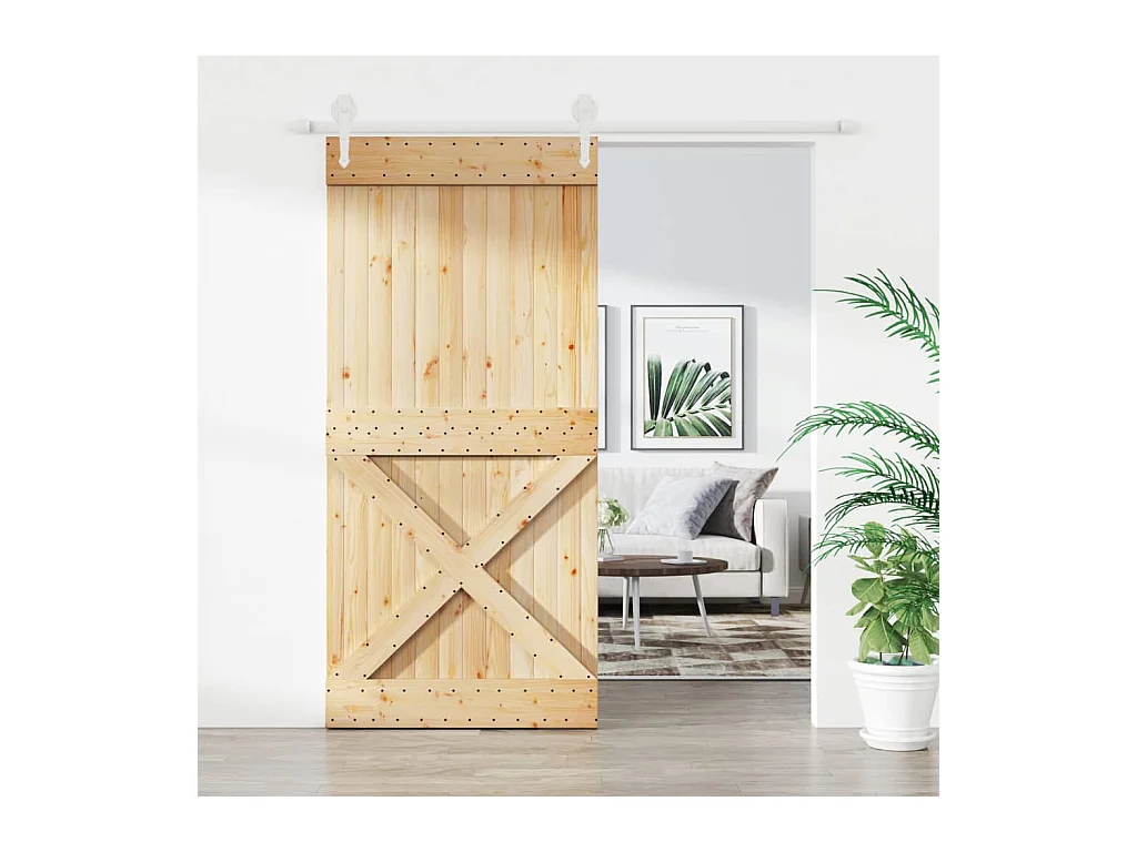 Porte coulissante et kit de quincaillerie 95x210 cm pin massif