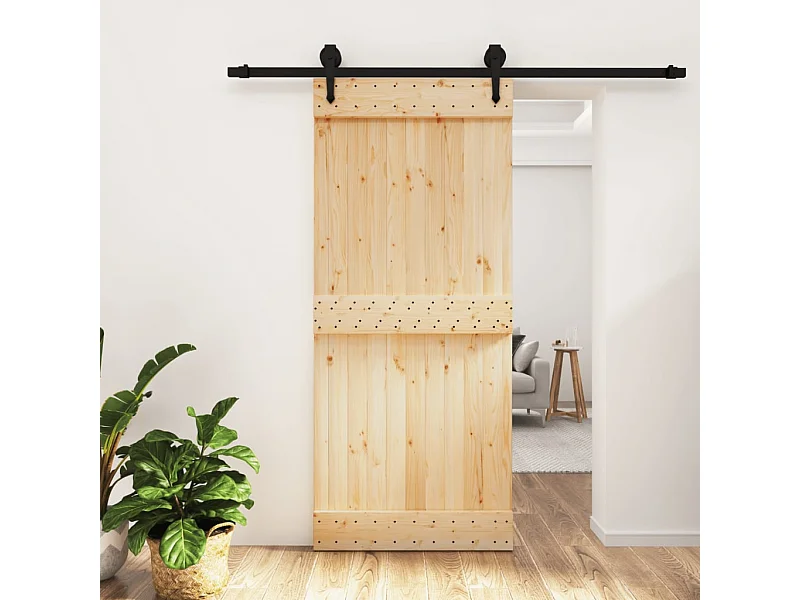 Porta Scorrevole con Set Hardware 90x210 cm Legno Massello Pino