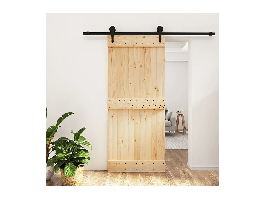 Porte coulissante et kit de quincaillerie 90x210 cm pin massif