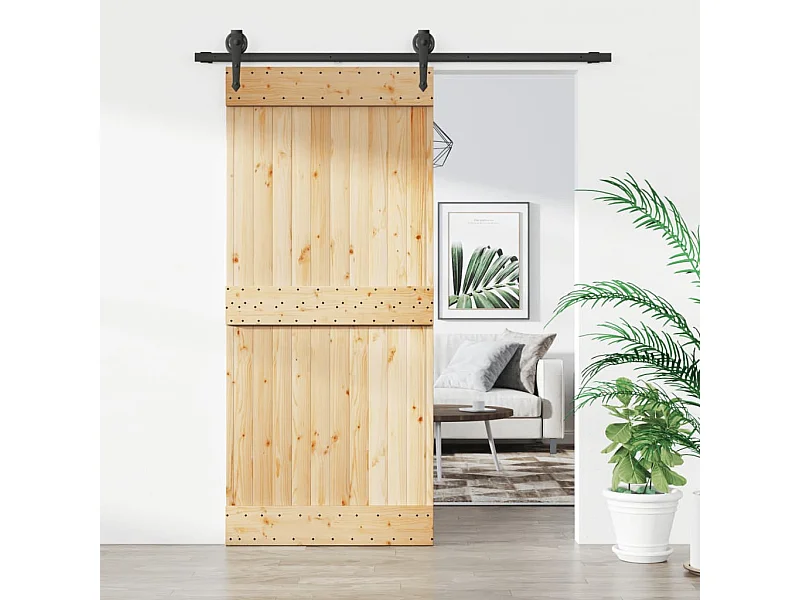 Porta Scorrevole con Set Hardware 90x210 cm Legno Massello Pino