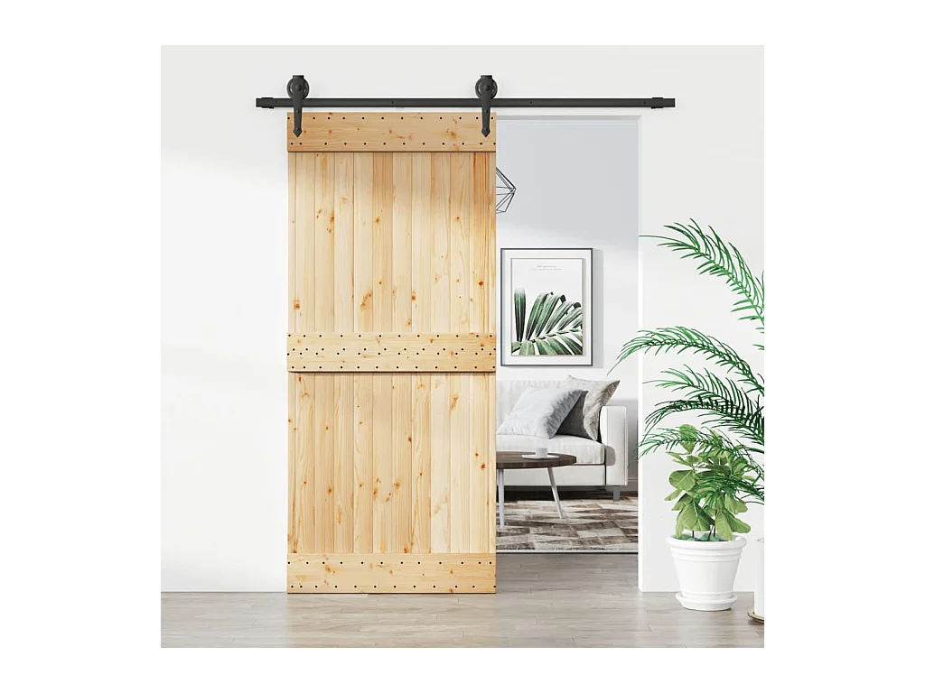 Porte coulissante et kit de quincaillerie 90x210 cm pin massif