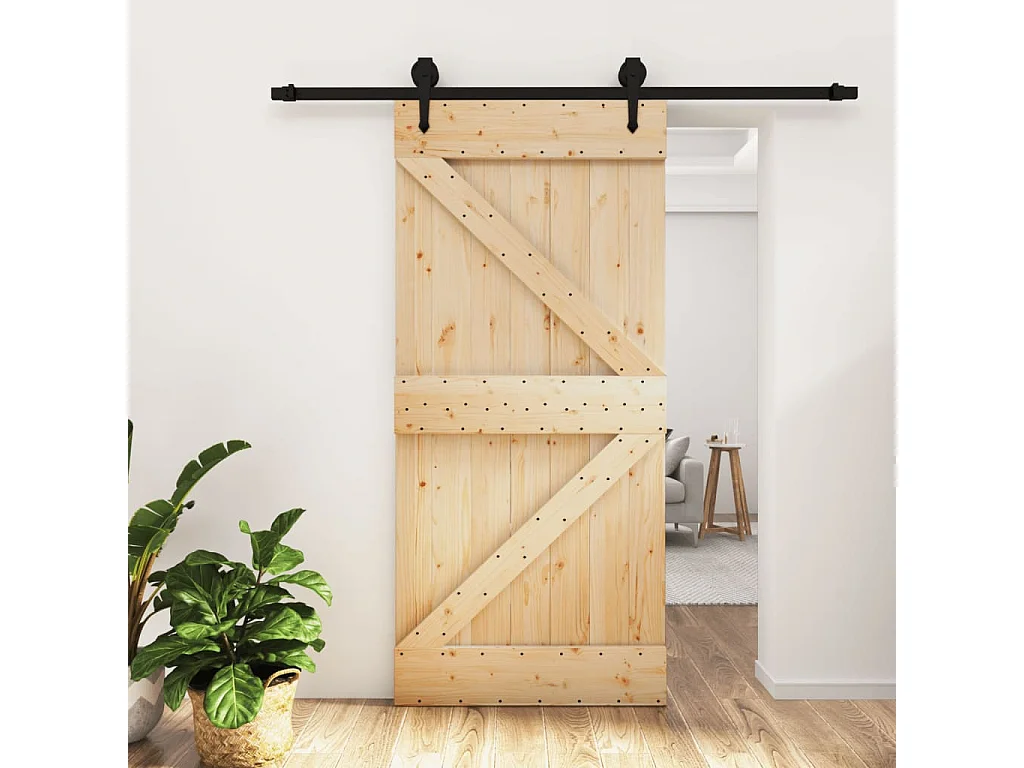 Porte coulissante et kit de quincaillerie 95x210 cm pin massif