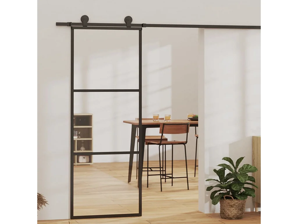 Porta Scorrevole con Kit Montaggio Vetro ESG Alluminio 76x205cm