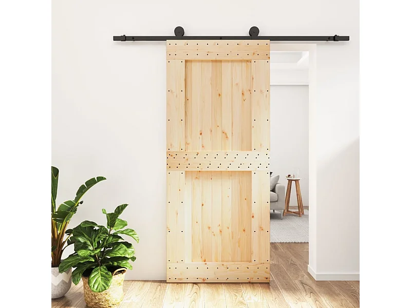 Porta Scorrevole con Set Hardware 90x210 cm Legno Massello Pino