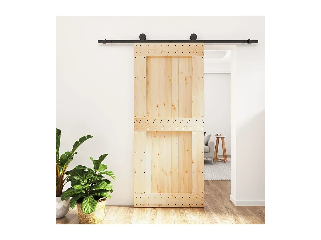 Porte coulissante et kit de quincaillerie 90x210 cm pin massif