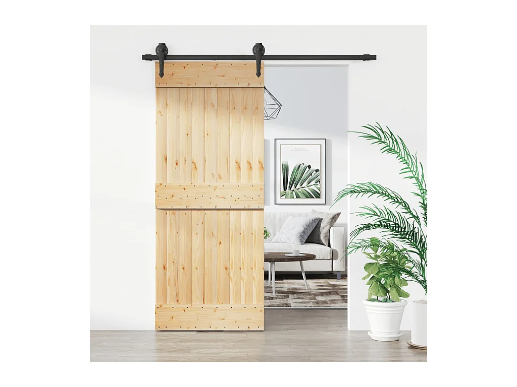 Porte coulissante et kit de quincaillerie 85x210 cm pin massif