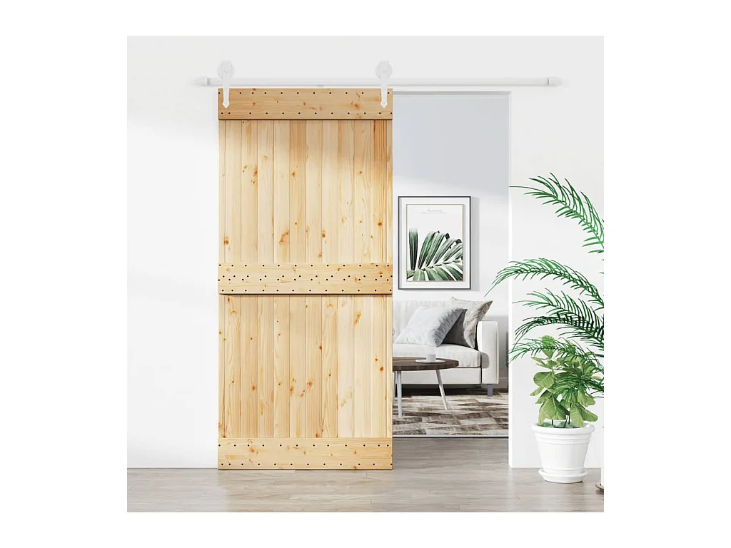 Porta Scorrevole con Set Hardware 95x210 cm Legno Massello Pino